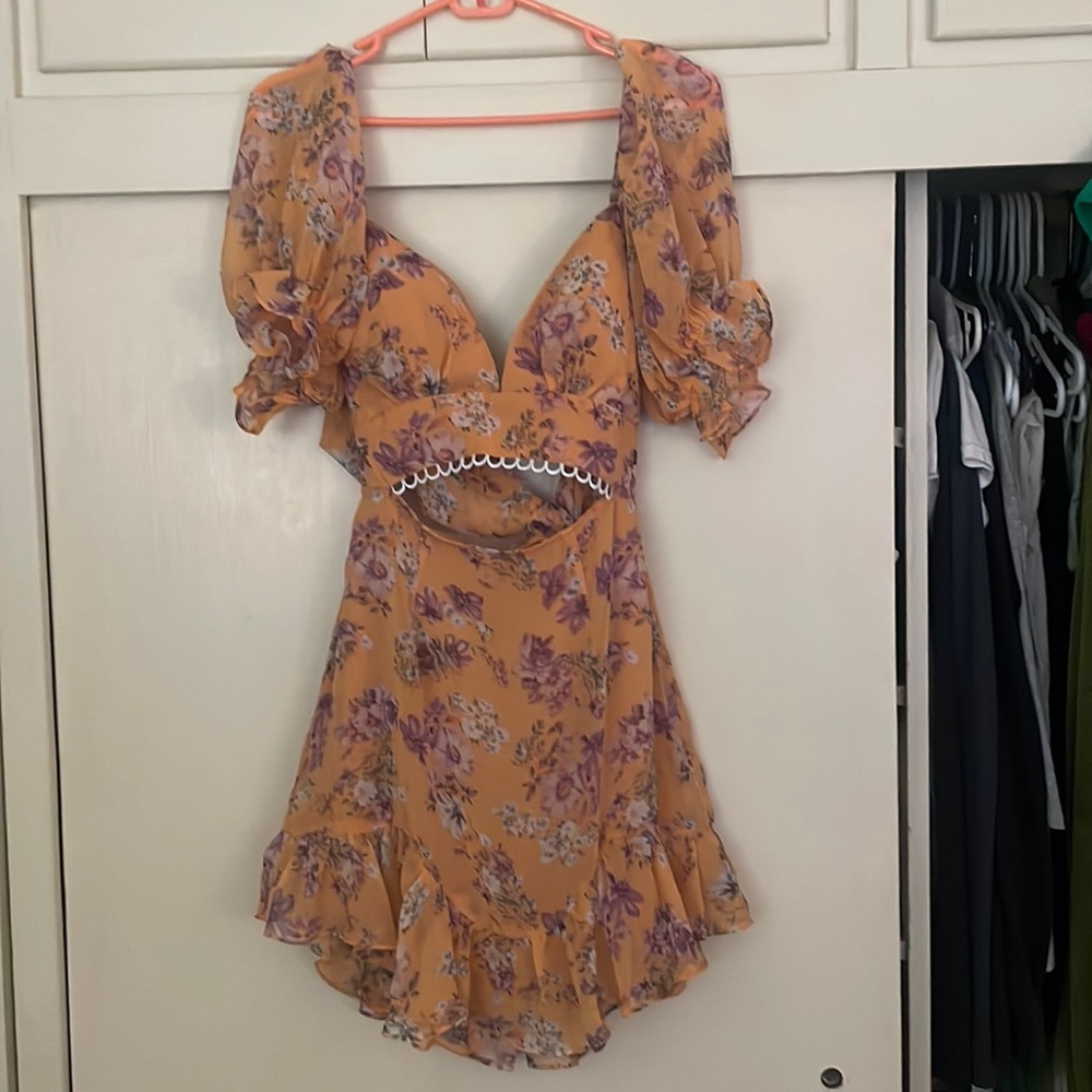 Orange floral dress with tie back. Small by Saints & Secrets.